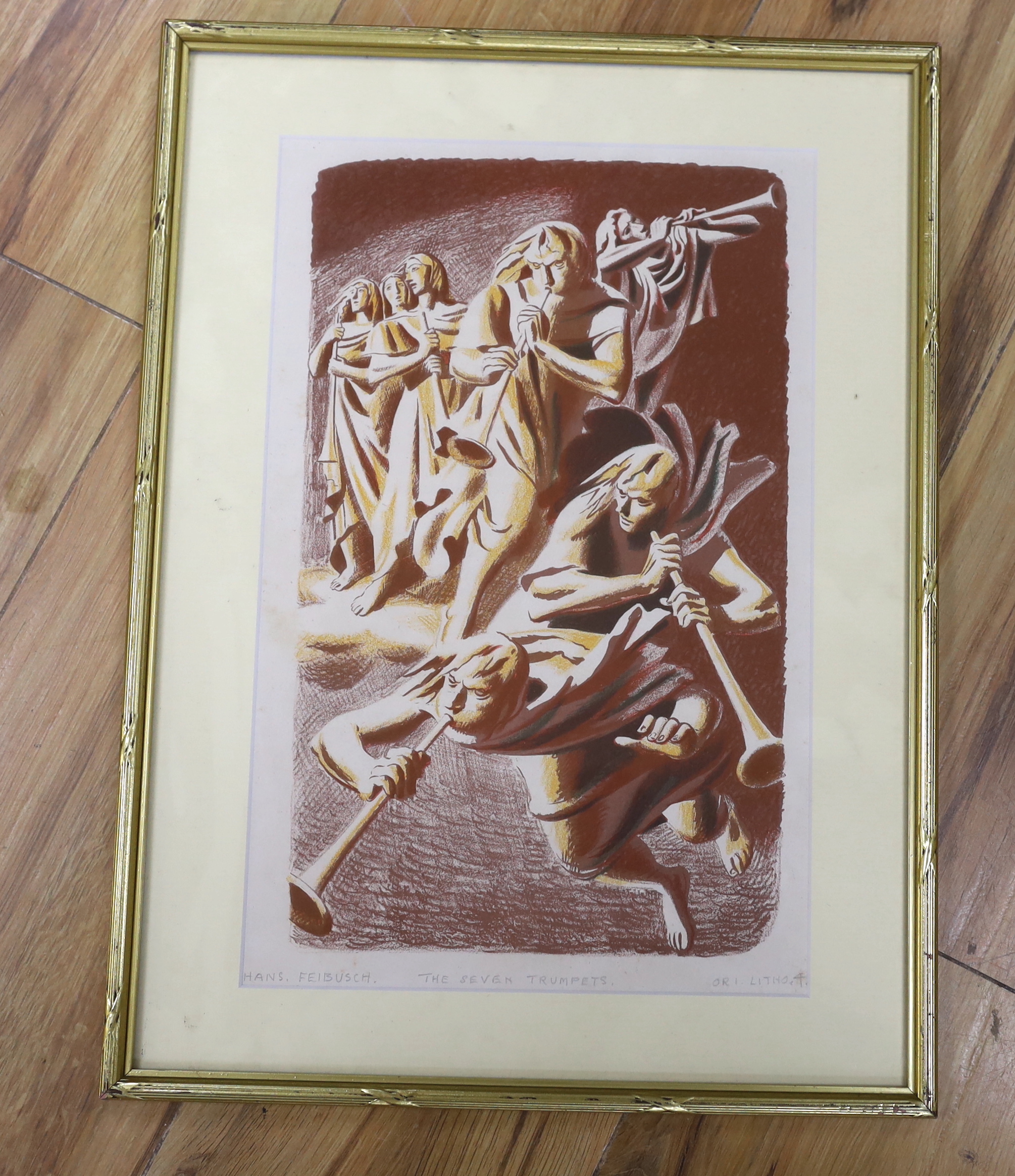 Hans Feibusch (German/British, 1898-1998), colour lithograph, 'The seven trumpets', inscribed in pencil, 35 x 22cm